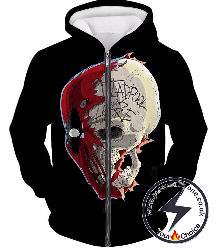 Awesome Deadpool Skull Promo Cool Black Zip Up Hoodie